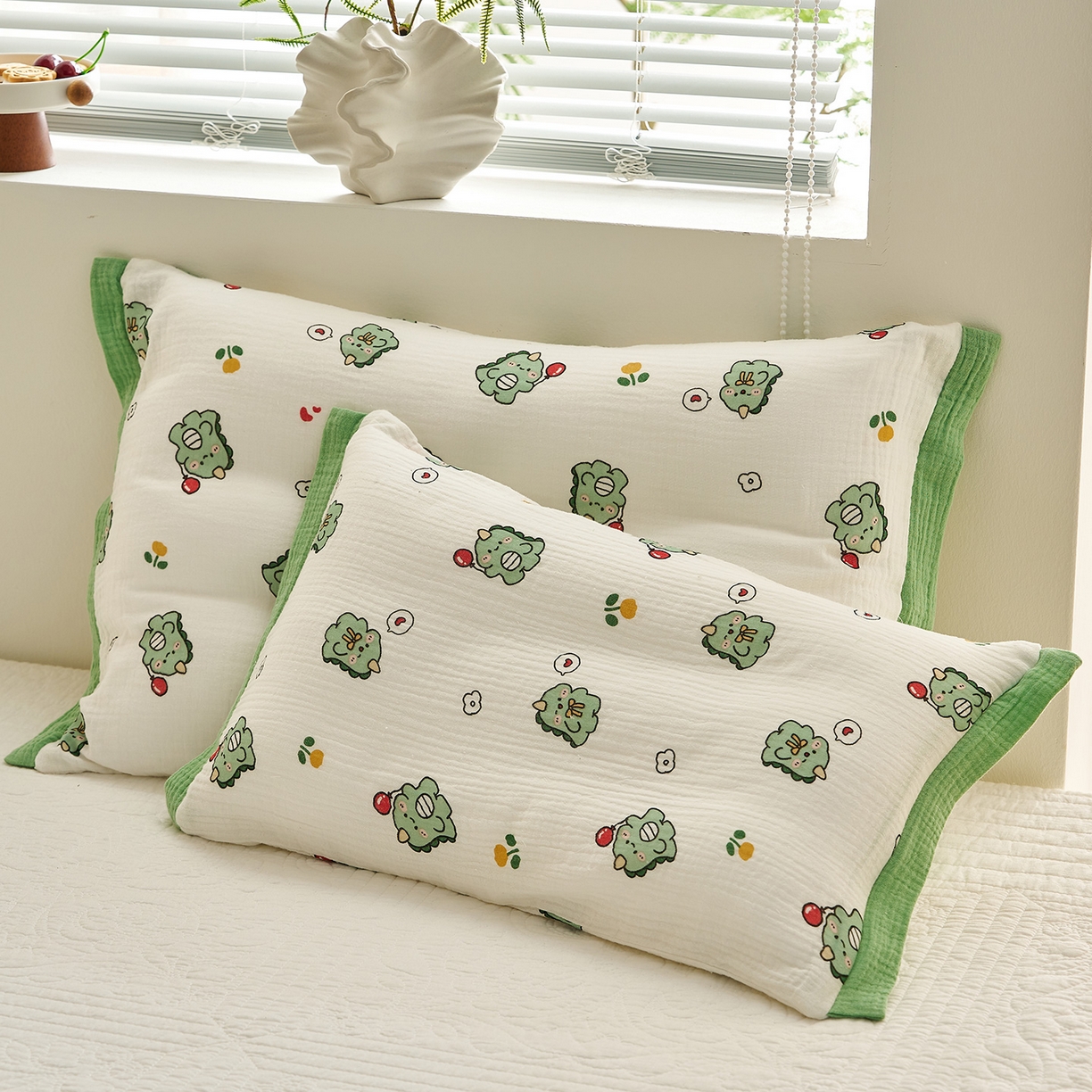 91家纺网 家纺一手货源 找家纺 乐可 2025新款全棉纯棉纱布儿童拼色枕套单枕套 TP3小奶龙白