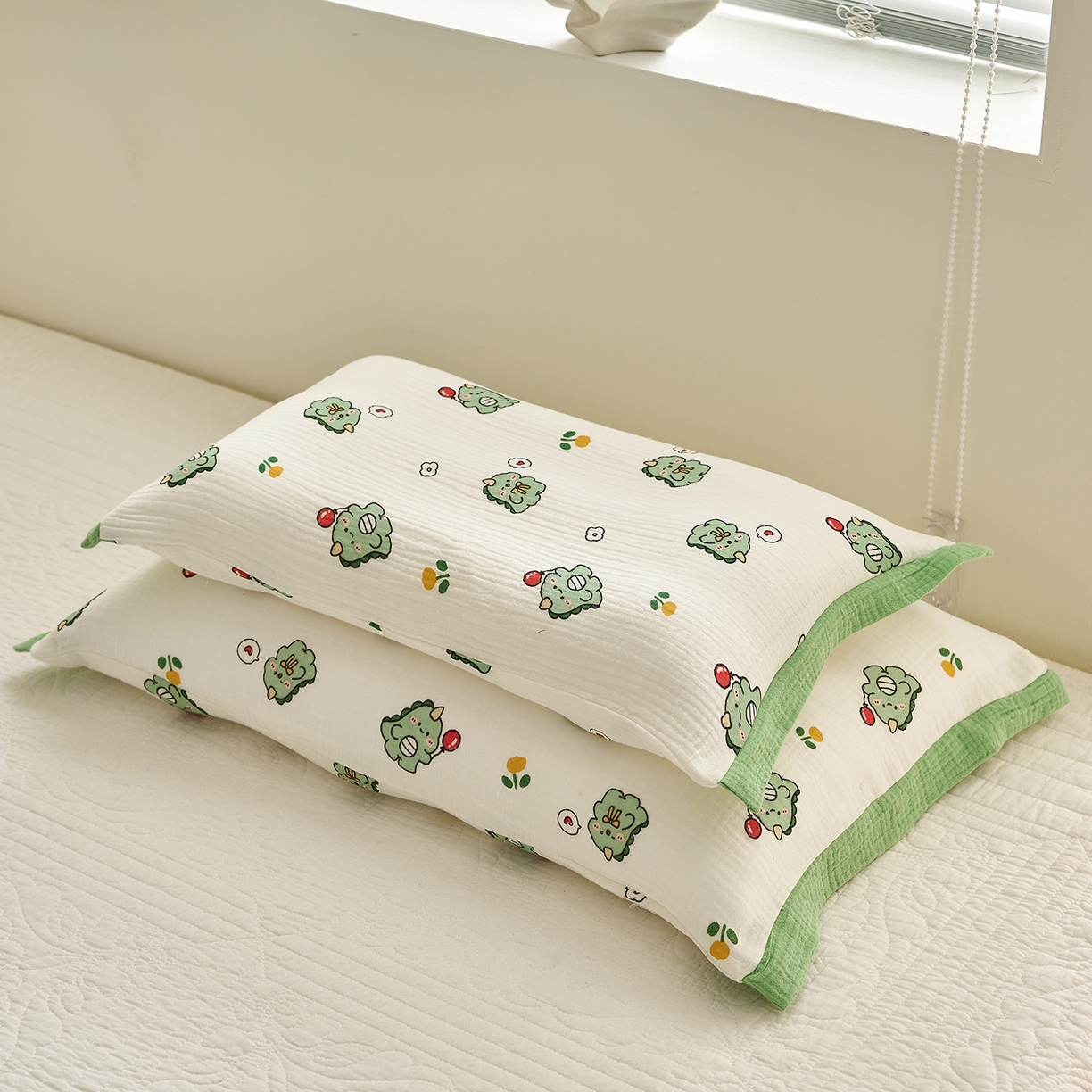 91家纺网 家纺一手货源 找家纺 乐可 2025新款全棉纯棉纱布儿童拼色枕套单枕套 TP3小奶龙白