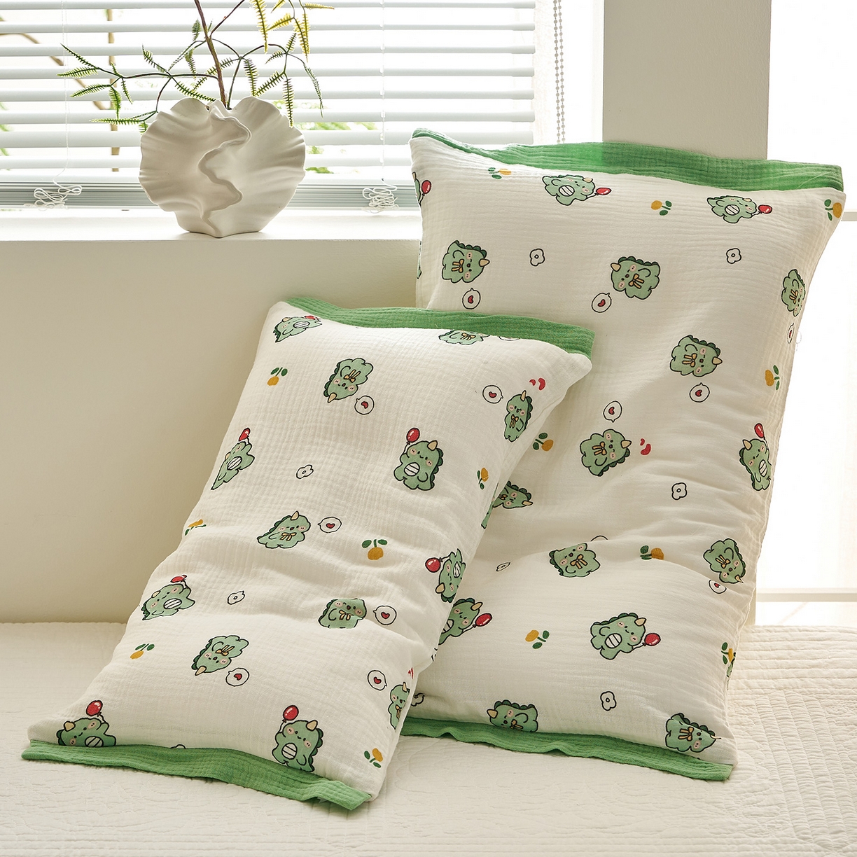 91家纺网 家纺一手货源 找家纺 乐可 2025新款全棉纯棉纱布儿童拼色枕套单枕套 TP3小奶龙白