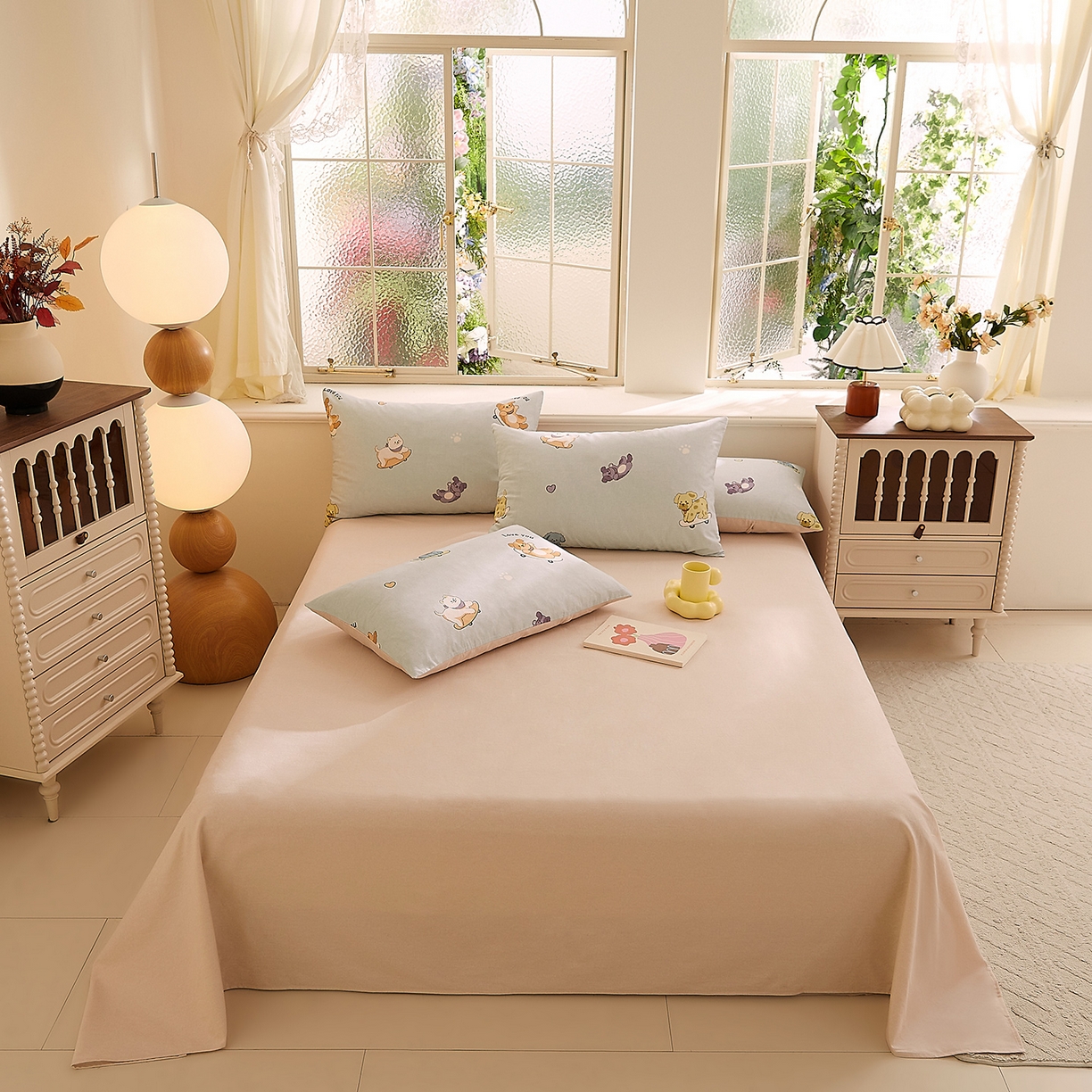 DoDo 兜兜 2026新款全棉纯棉磨毛印花单床单 床单单件 B版燕麦奶-俏皮狗