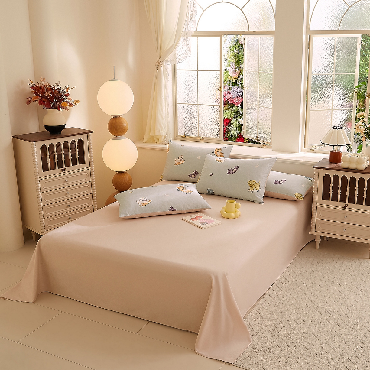 91家纺网 家纺一手货源 找家纺 DoDo 兜兜 2026新款全棉纯棉磨毛印花单床单 床单单件 B版燕麦奶-俏皮狗