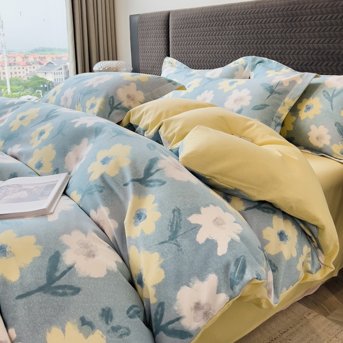 印季家纺 2025新款全棉纯棉生态印花加厚混纺磨毛四件套 晨沐（兰）