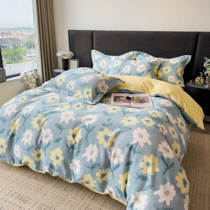 91家纺网 家纺一手货源 找家纺 印季家纺 2025新款全棉纯棉生态印花加厚混纺磨毛四件套 晨沐（兰）