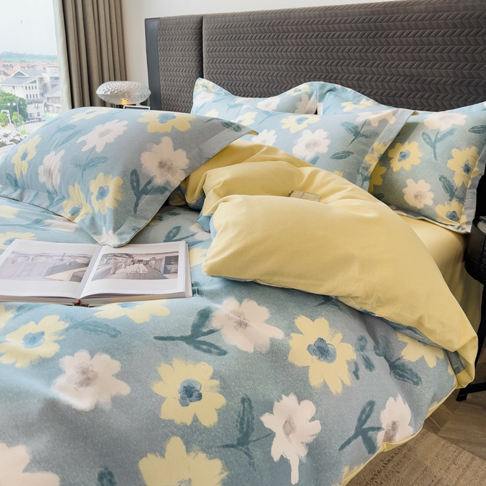 91家纺网 家纺一手货源 找家纺 印季家纺 2025新款全棉纯棉生态印花加厚混纺磨毛四件套 晨沐（兰）