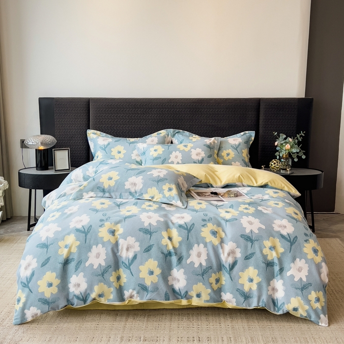 91家纺网 家纺一手货源 找家纺 印季家纺 2025新款全棉纯棉生态印花加厚混纺磨毛四件套 晨沐（兰）