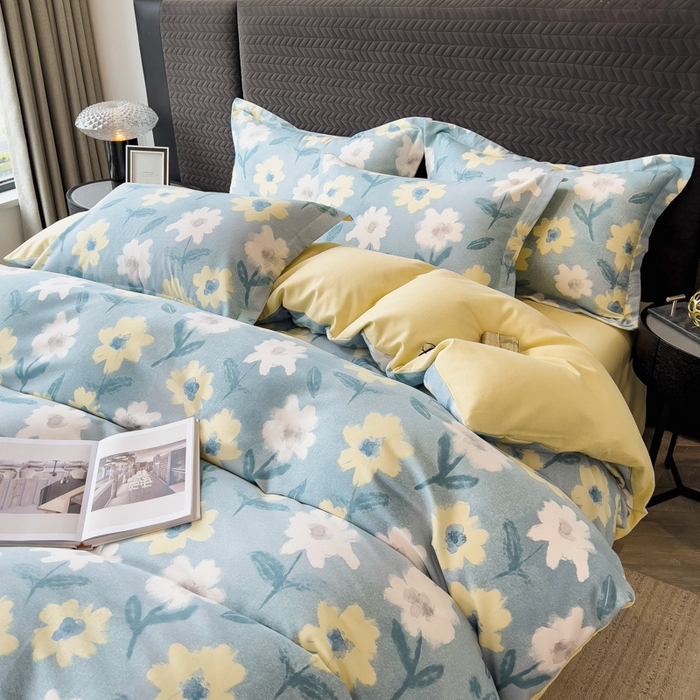 91家纺网 家纺一手货源 找家纺 印季家纺 2025新款全棉纯棉生态印花加厚混纺磨毛四件套 晨沐（兰）