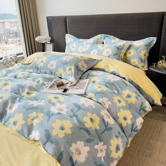 91家纺网 家纺一手货源 找家纺 印季家纺 2025新款全棉纯棉生态印花加厚混纺磨毛四件套 晨沐（兰）