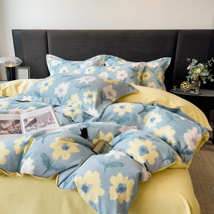 91家纺网 家纺一手货源 找家纺 印季家纺 2025新款全棉纯棉生态印花加厚混纺磨毛四件套 晨沐（兰）