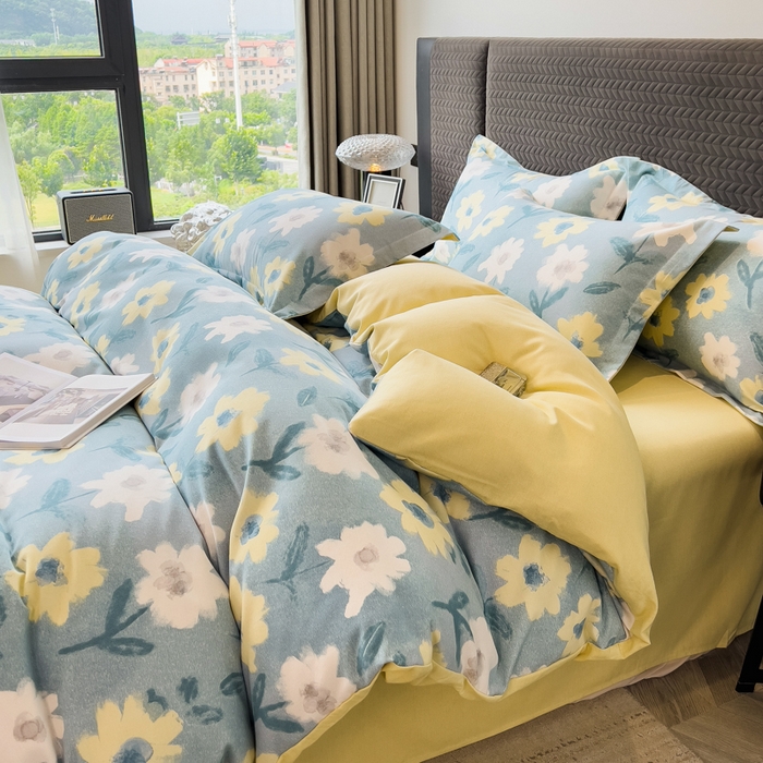 91家纺网 家纺一手货源 找家纺 印季家纺 2025新款全棉纯棉生态印花加厚混纺磨毛四件套 晨沐（兰）