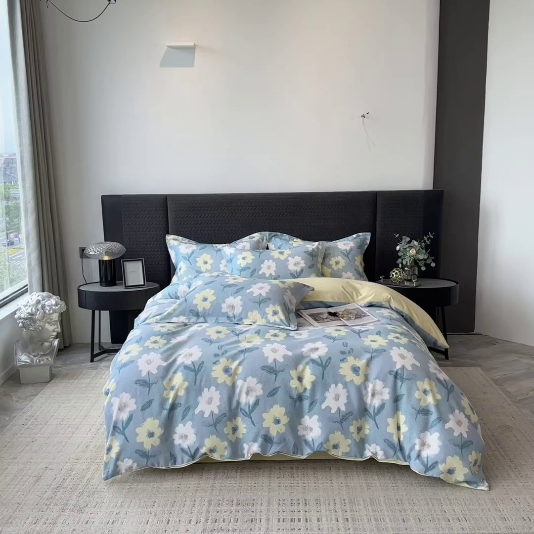 91家纺网 家纺一手货源 找家纺 印季家纺 2025新款全棉纯棉生态印花加厚混纺磨毛四件套 晨沐（兰）