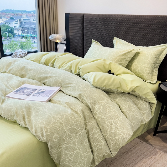 91家纺网 家纺一手货源 找家纺 印季家纺 2025新款全棉纯棉生态印花加厚混纺磨毛四件套 华尔兹-绿