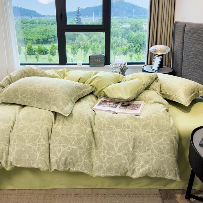 91家纺网 家纺一手货源 找家纺 印季家纺 2025新款全棉纯棉生态印花加厚混纺磨毛四件套 华尔兹-绿