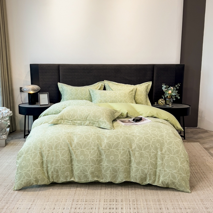 91家纺网 家纺一手货源 找家纺 印季家纺 2025新款全棉纯棉生态印花加厚混纺磨毛四件套 华尔兹-绿