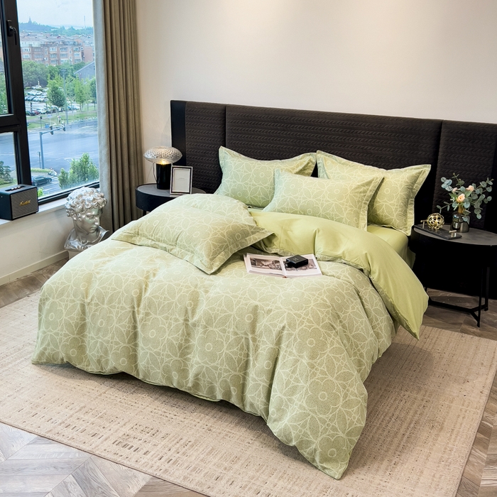 91家纺网 家纺一手货源 找家纺 印季家纺 2025新款全棉纯棉生态印花加厚混纺磨毛四件套 华尔兹-绿