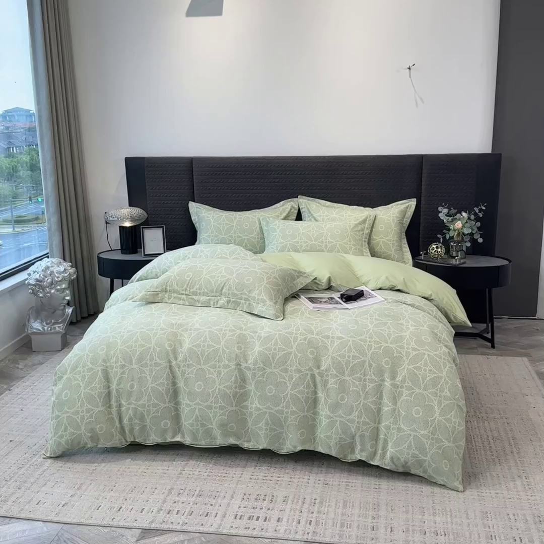 91家纺网 家纺一手货源 找家纺 印季家纺 2025新款全棉纯棉生态印花加厚混纺磨毛四件套 华尔兹-绿