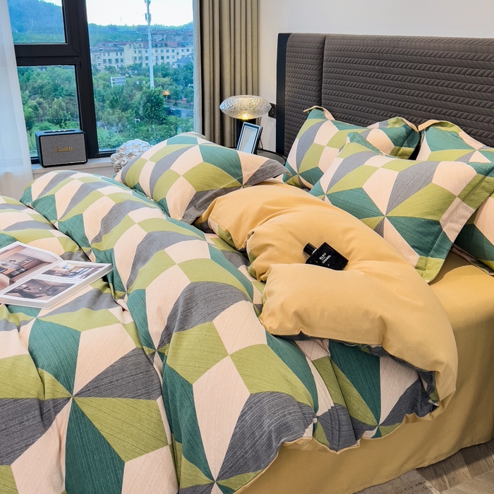 91家纺网 家纺一手货源 找家纺 印季家纺 2025新款全棉纯棉生态印花加厚混纺磨毛四件套 几何空间