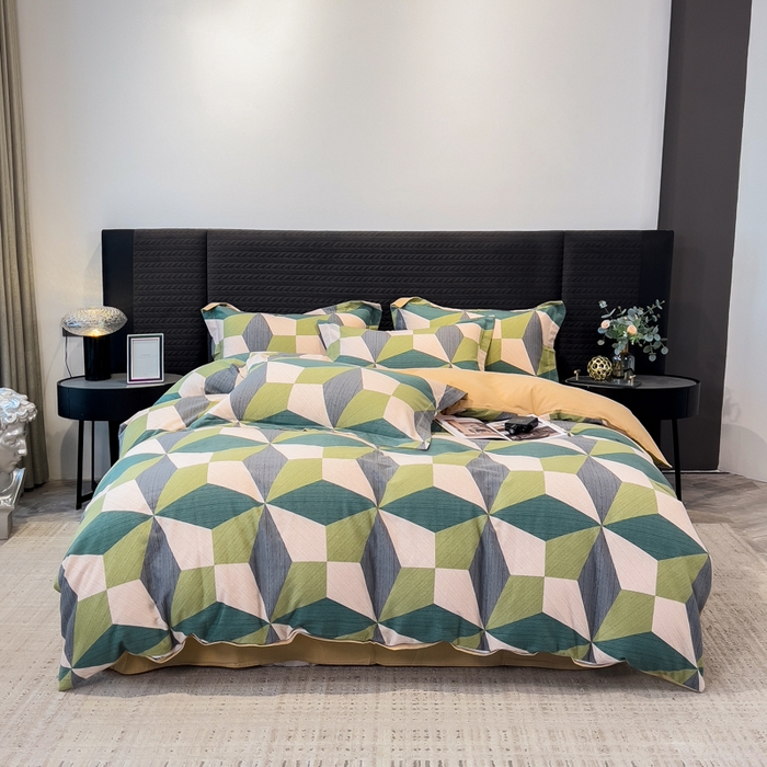 91家纺网 家纺一手货源 找家纺 印季家纺 2025新款全棉纯棉生态印花加厚混纺磨毛四件套 几何空间