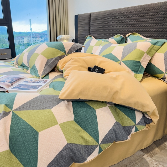 91家纺网 家纺一手货源 找家纺 印季家纺 2025新款全棉纯棉生态印花加厚混纺磨毛四件套 几何空间