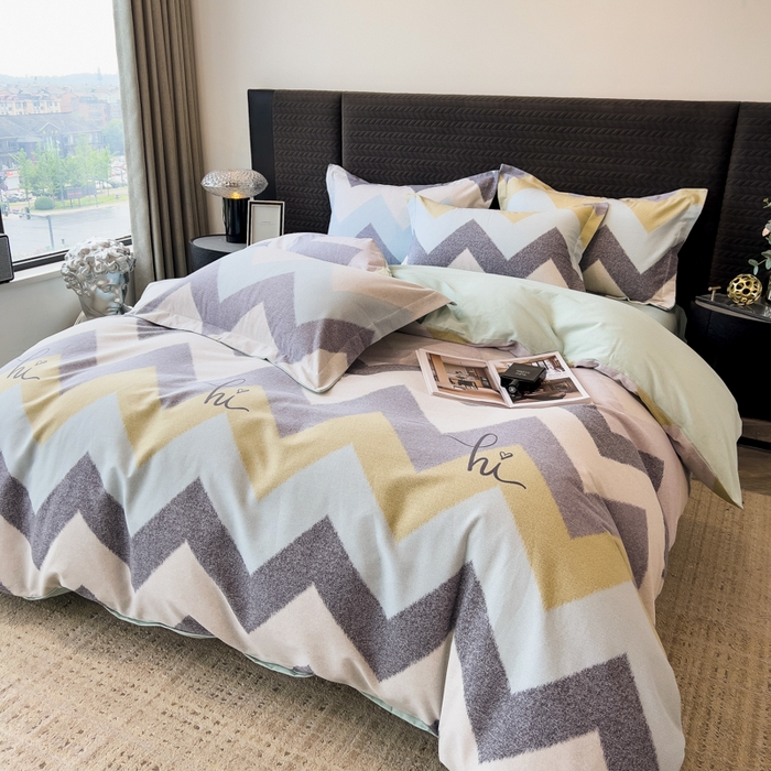 91家纺网 家纺一手货源 找家纺 印季家纺 2025新款全棉纯棉生态印花加厚混纺磨毛四件套 简约时代