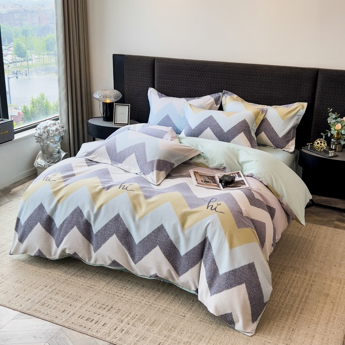 91家纺网 家纺一手货源 找家纺 印季家纺 2025新款全棉纯棉生态印花加厚混纺磨毛四件套 简约时代