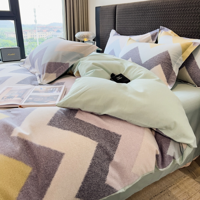 91家纺网 家纺一手货源 找家纺 印季家纺 2025新款全棉纯棉生态印花加厚混纺磨毛四件套 简约时代