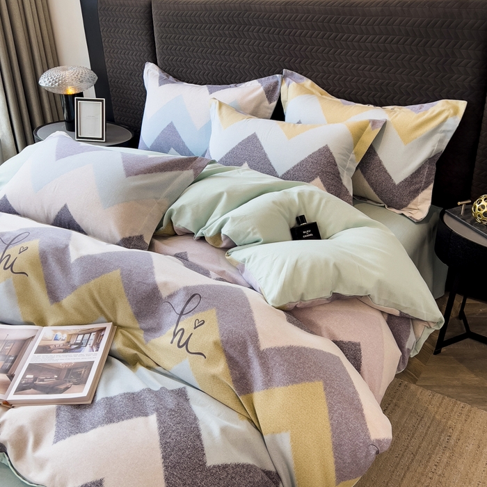 91家纺网 家纺一手货源 找家纺 印季家纺 2025新款全棉纯棉生态印花加厚混纺磨毛四件套 简约时代