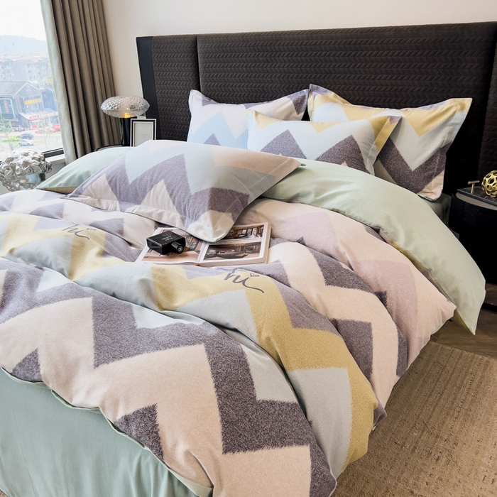 91家纺网 家纺一手货源 找家纺 印季家纺 2025新款全棉纯棉生态印花加厚混纺磨毛四件套 简约时代