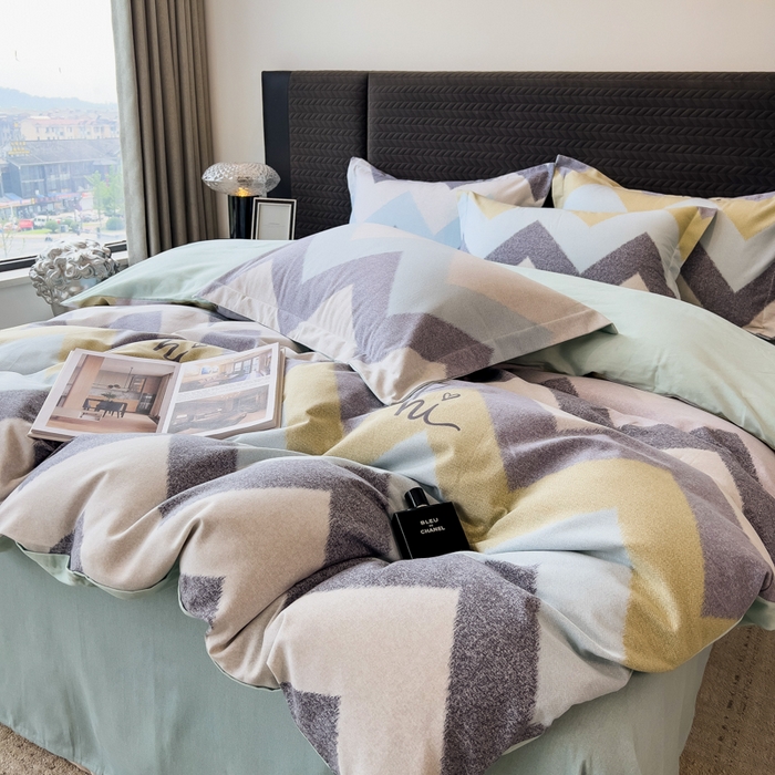 91家纺网 家纺一手货源 找家纺 印季家纺 2025新款全棉纯棉生态印花加厚混纺磨毛四件套 简约时代