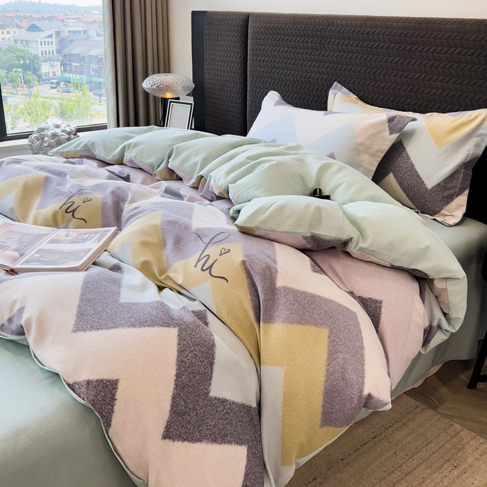 91家纺网 家纺一手货源 找家纺 印季家纺 2025新款全棉纯棉生态印花加厚混纺磨毛四件套 简约时代