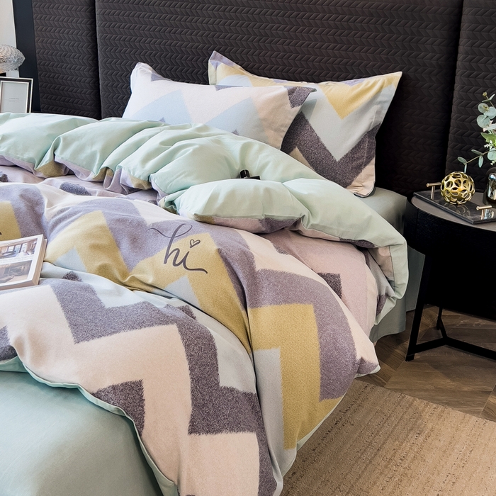 91家纺网 家纺一手货源 找家纺 印季家纺 2025新款全棉纯棉生态印花加厚混纺磨毛四件套 简约时代