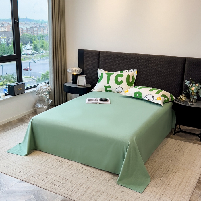 91家纺网 家纺一手货源 找家纺 印季家纺 2025新款全棉纯棉生态印花加厚混纺磨毛四件套 奶绿小狗