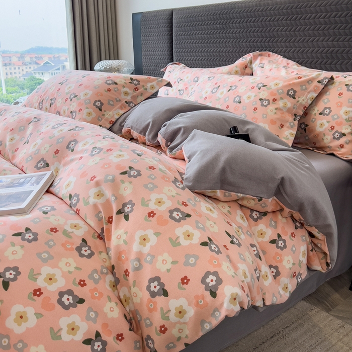 印季家纺 2025新款全棉纯棉生态印花加厚混纺磨毛四件套 诺拉（粉）