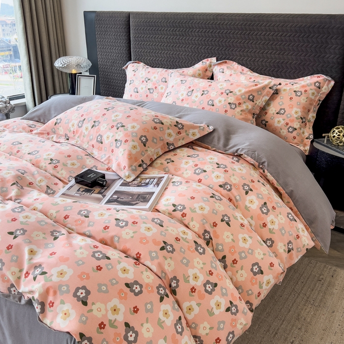 91家纺网 家纺一手货源 找家纺 印季家纺 2025新款全棉纯棉生态印花加厚混纺磨毛四件套 诺拉（粉）