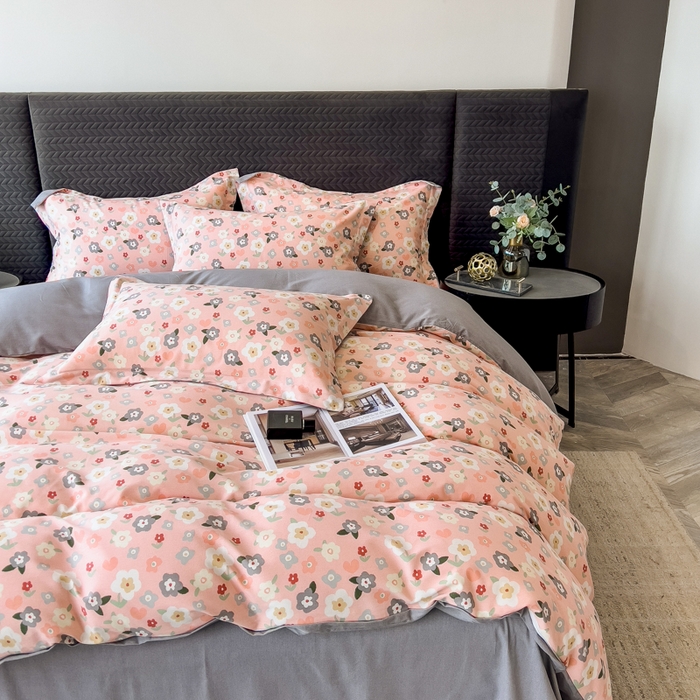 91家纺网 家纺一手货源 找家纺 印季家纺 2025新款全棉纯棉生态印花加厚混纺磨毛四件套 诺拉（粉）