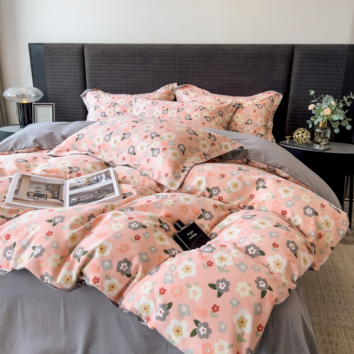 91家纺网 家纺一手货源 找家纺 印季家纺 2025新款全棉纯棉生态印花加厚混纺磨毛四件套 诺拉（粉）