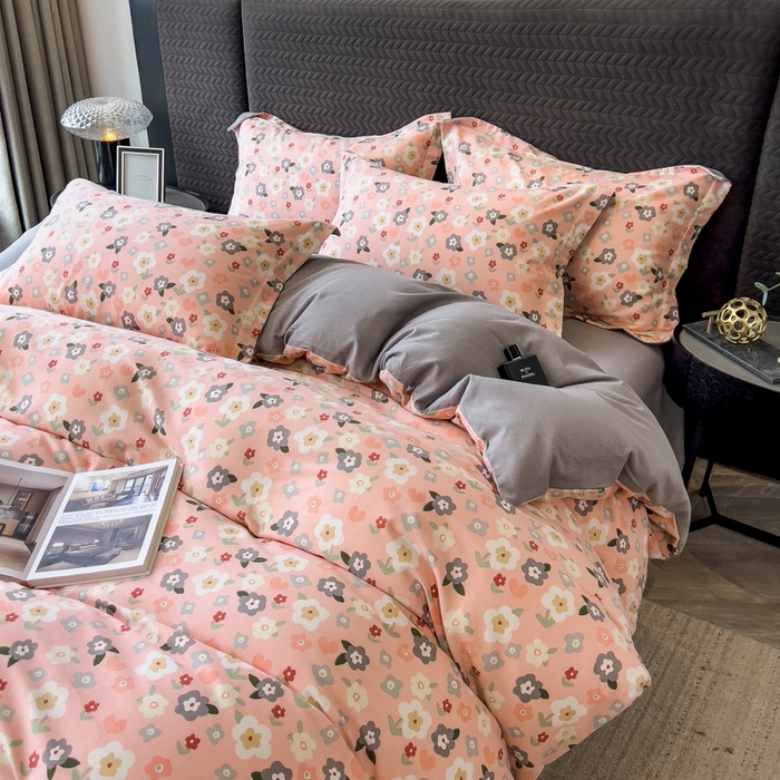 91家纺网 家纺一手货源 找家纺 印季家纺 2025新款全棉纯棉生态印花加厚混纺磨毛四件套 诺拉（粉）