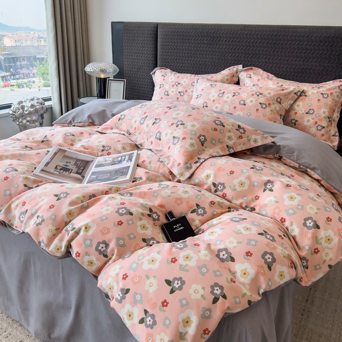 91家纺网 家纺一手货源 找家纺 印季家纺 2025新款全棉纯棉生态印花加厚混纺磨毛四件套 诺拉（粉）