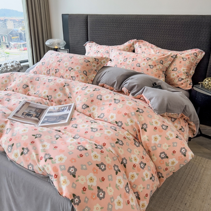 91家纺网 家纺一手货源 找家纺 印季家纺 2025新款全棉纯棉生态印花加厚混纺磨毛四件套 诺拉（粉）