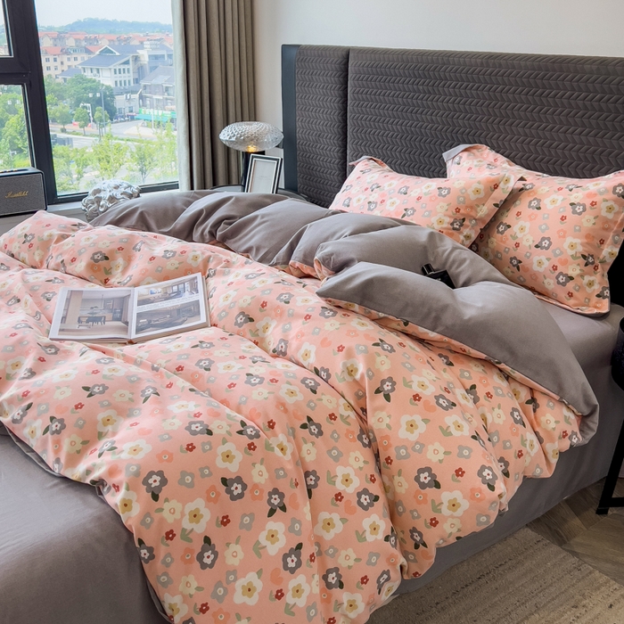 91家纺网 家纺一手货源 找家纺 印季家纺 2025新款全棉纯棉生态印花加厚混纺磨毛四件套 诺拉（粉）