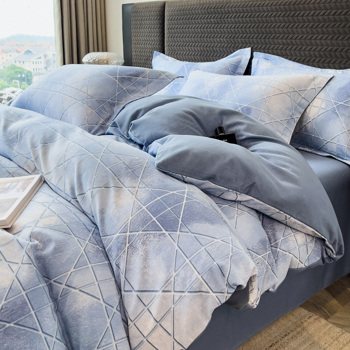 印季家纺 2025新款全棉纯棉生态印花加厚混纺磨毛四件套 欧碧-兰