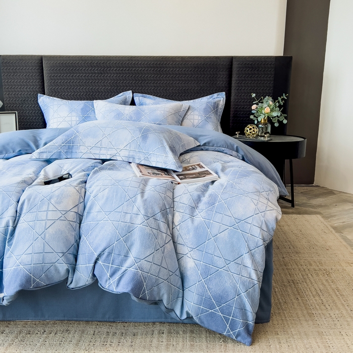 91家纺网 家纺一手货源 找家纺 印季家纺 2025新款全棉纯棉生态印花加厚混纺磨毛四件套 欧碧-兰