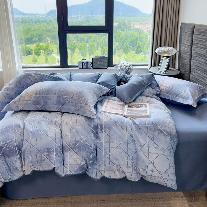 91家纺网 家纺一手货源 找家纺 印季家纺 2025新款全棉纯棉生态印花加厚混纺磨毛四件套 欧碧-兰