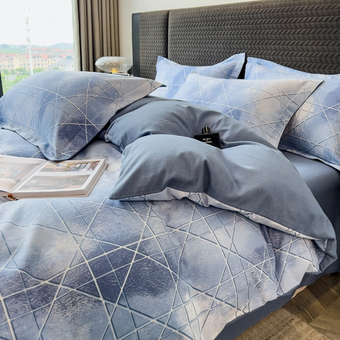 91家纺网 家纺一手货源 找家纺 印季家纺 2025新款全棉纯棉生态印花加厚混纺磨毛四件套 欧碧-兰