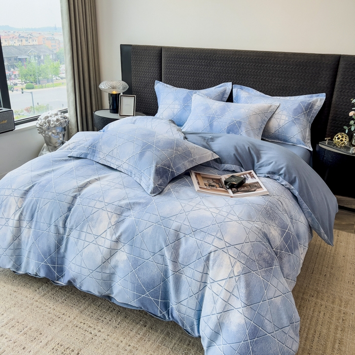 91家纺网 家纺一手货源 找家纺 印季家纺 2025新款全棉纯棉生态印花加厚混纺磨毛四件套 欧碧-兰