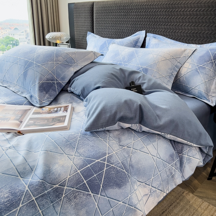 91家纺网 家纺一手货源 找家纺 印季家纺 2025新款全棉纯棉生态印花加厚混纺磨毛四件套 欧碧-兰