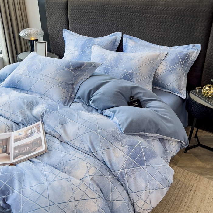 91家纺网 家纺一手货源 找家纺 印季家纺 2025新款全棉纯棉生态印花加厚混纺磨毛四件套 欧碧-兰