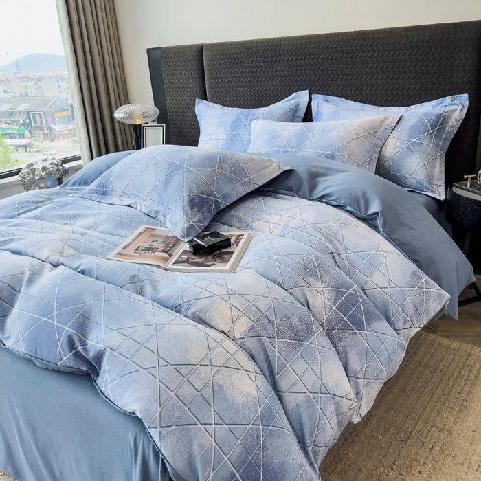 91家纺网 家纺一手货源 找家纺 印季家纺 2025新款全棉纯棉生态印花加厚混纺磨毛四件套 欧碧-兰