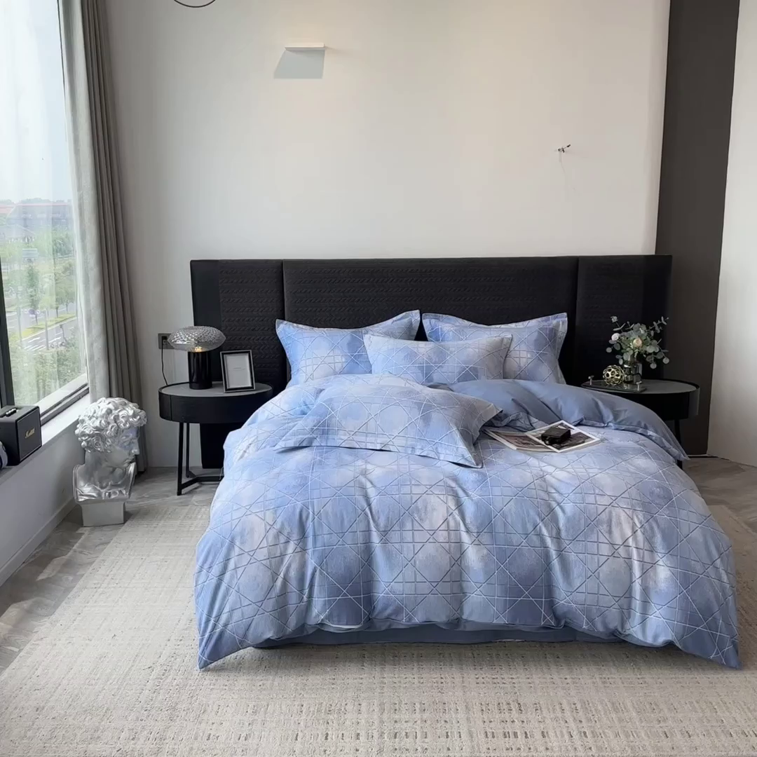 91家纺网 家纺一手货源 找家纺 印季家纺 2025新款全棉纯棉生态印花加厚混纺磨毛四件套 欧碧-兰