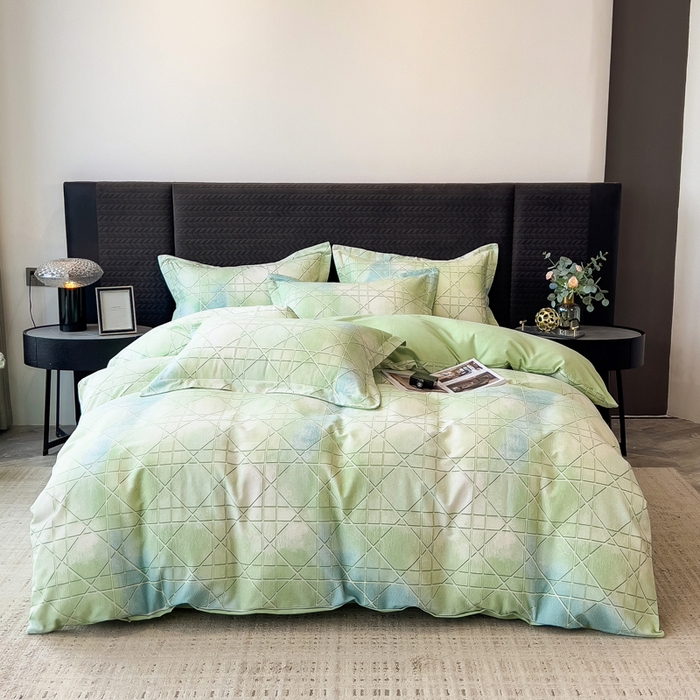 91家纺网 家纺一手货源 找家纺 印季家纺 2025新款全棉纯棉生态印花加厚混纺磨毛四件套 欧碧-绿