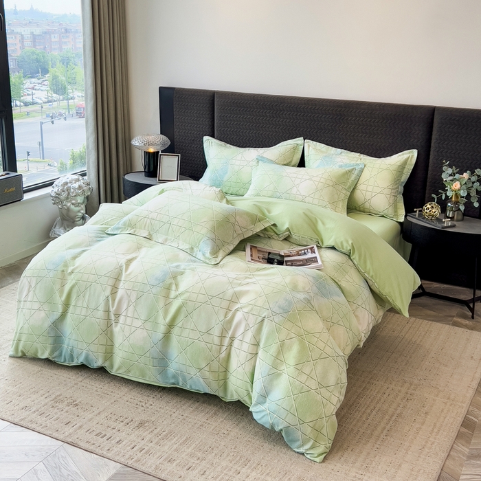 91家纺网 家纺一手货源 找家纺 印季家纺 2025新款全棉纯棉生态印花加厚混纺磨毛四件套 欧碧-绿